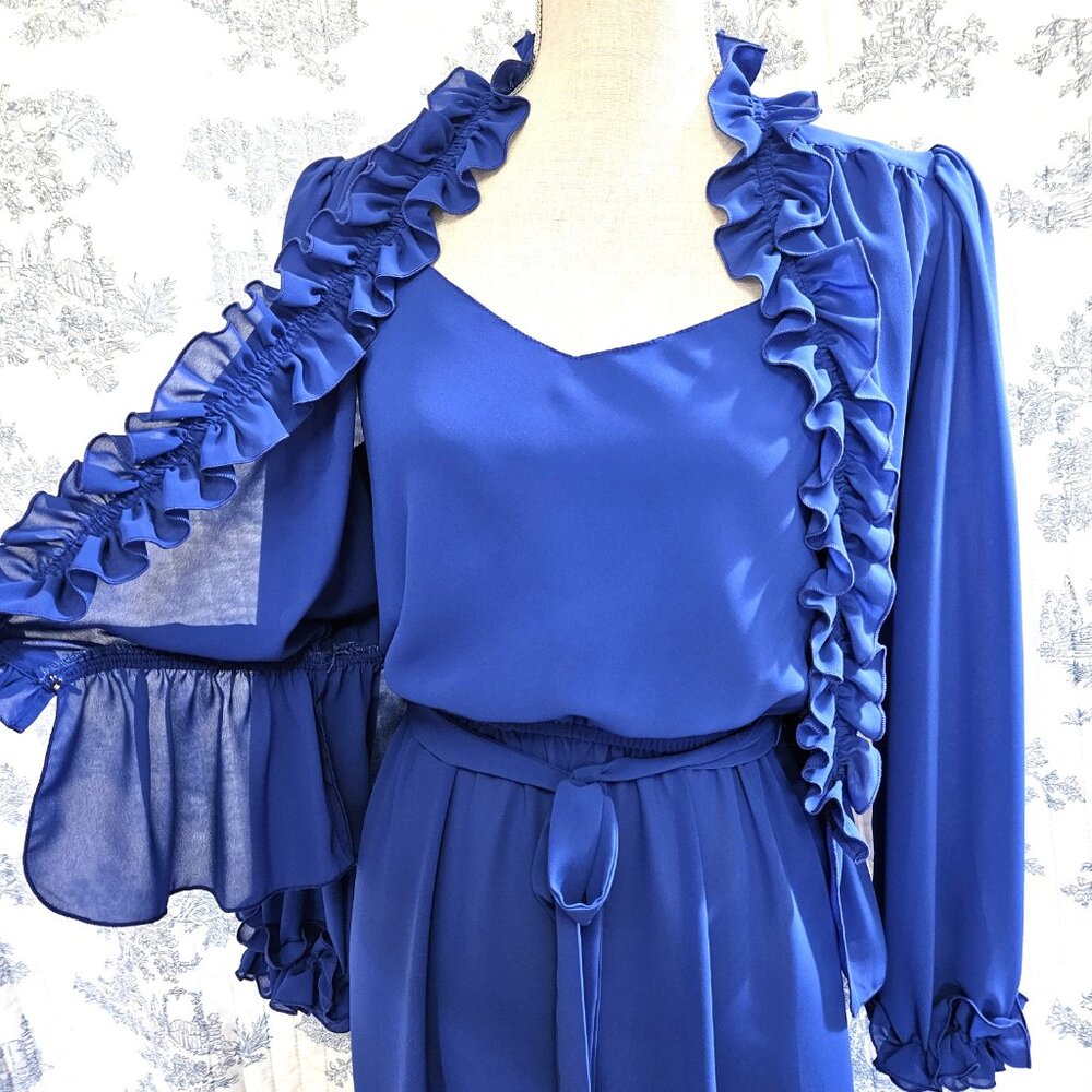 Size S - M Vintage 1970s Silhouettes Dress And Ruffled Jacket - Picture 9 of 13